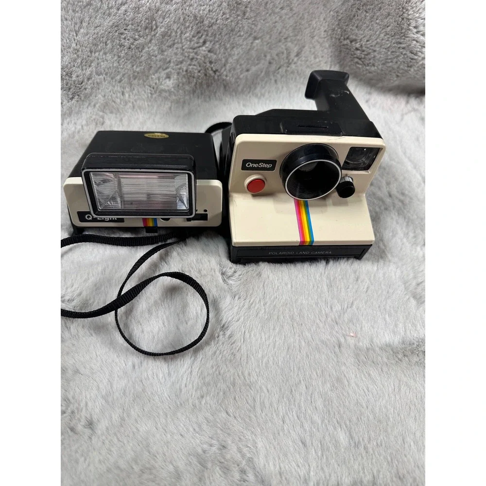 Polaroid Instant Camera OneStep Land Camera Q-Light Flash Rainbow Stripe AS IS